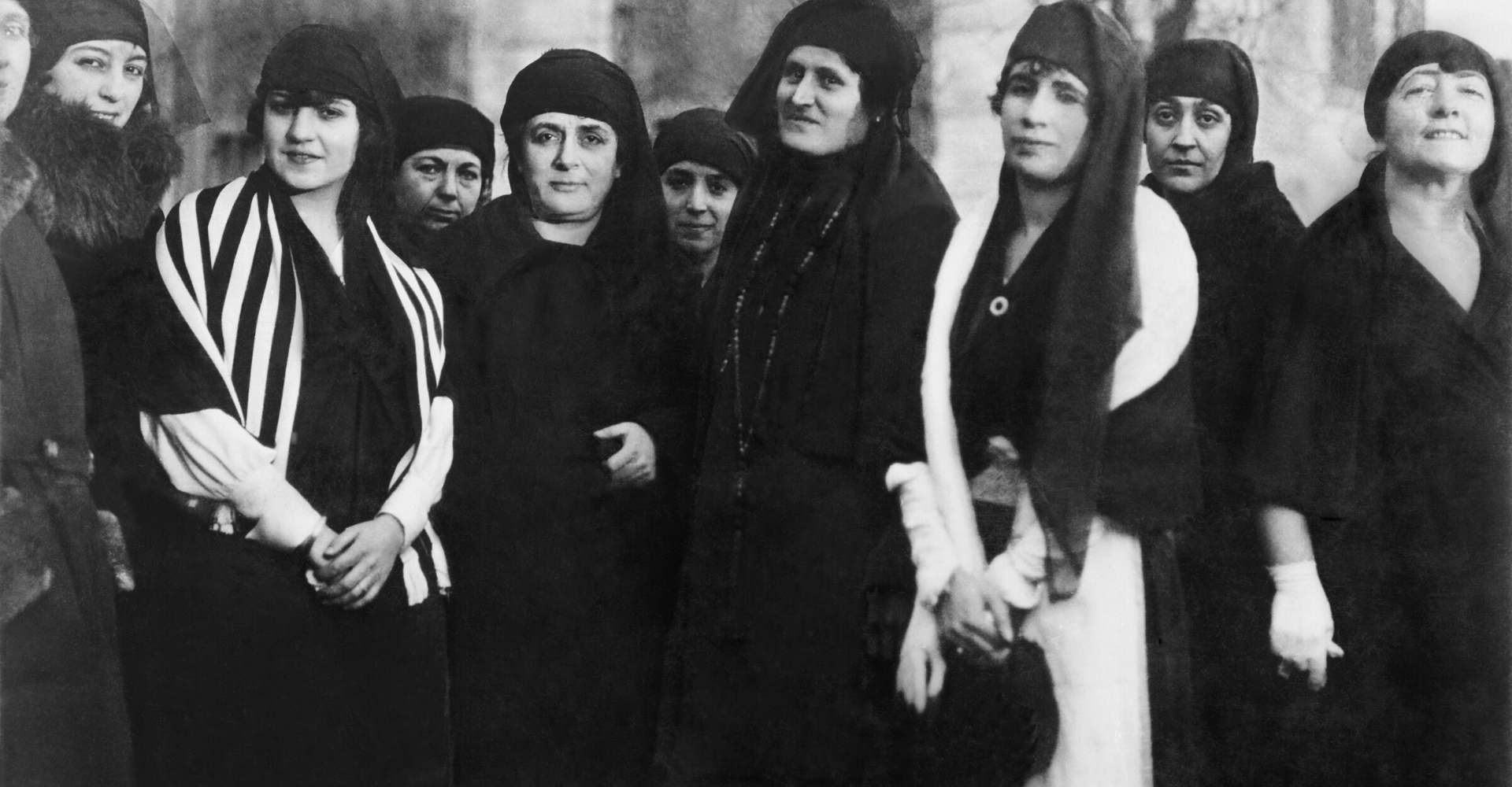 Historical black-and-white photograph of a group of Turkish women in early 20th-century dress
