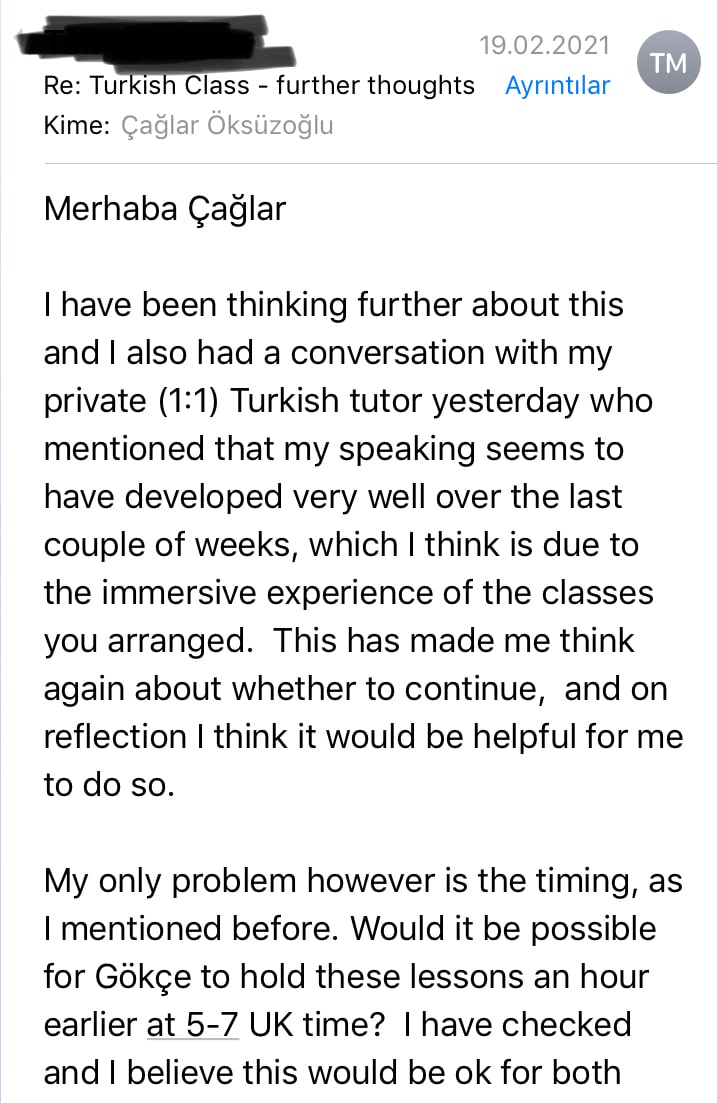 Student feedback from Tom